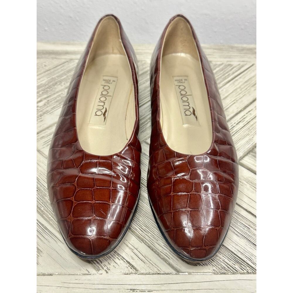 Vtg Paloma Patent Leather Crocodile Embossed Flat Size 6 B Italy